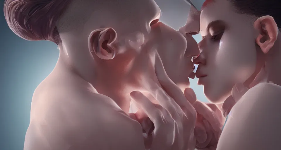 Image similar to xray medical photos of couples kissing each other, octane render, concept art, realistic, high details, art by hsiao - ron cheng and james jean highly detailed, intricate detail, unreal engine, octane render