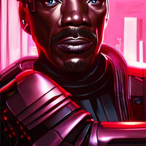 Prompt: a portrait of Cyberpunk Eddie Murphy is Beverly Hills Robocop, soft details, extremely detailed and coherent, matte painting oil on canvas by mark arian by artgerm, 4k, 8k, HD, trending on artstation
