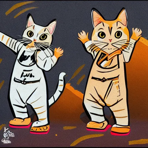 Prompt: gopnik cats in the style of vasya lozhkin