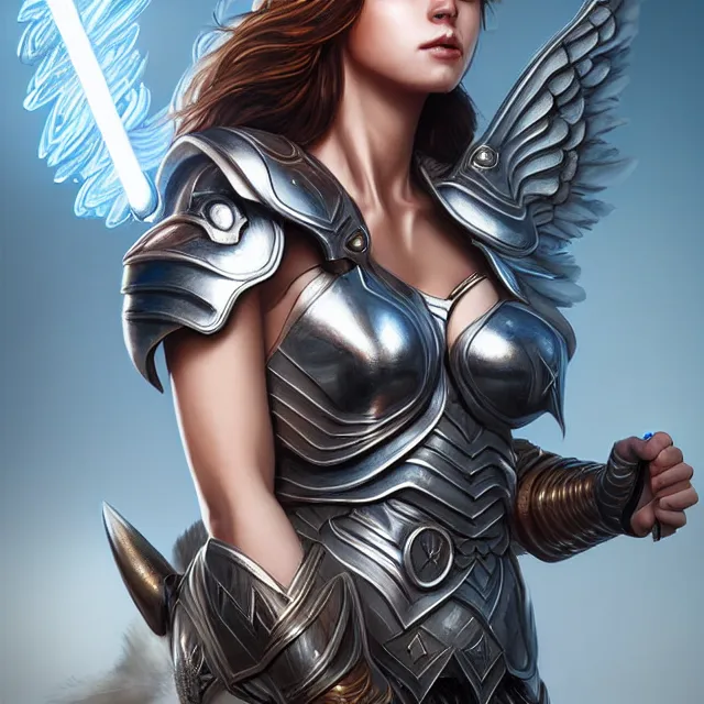 Prompt: beautiful valkyrie warrior with light powers, highly detailed, 4 k, hdr, smooth, sharp focus, high resolution, award - winning photo, artgerm, photorealistic