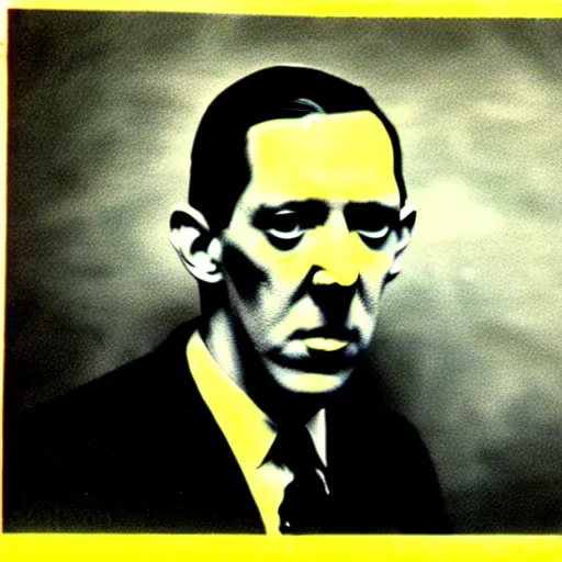 Prompt: h p lovecraft posing for a camera, holding up a nazir during an photoshoot for his early 2 0 0 0's techno album, cool coloring reminiscent of the 2 0 0 0 s