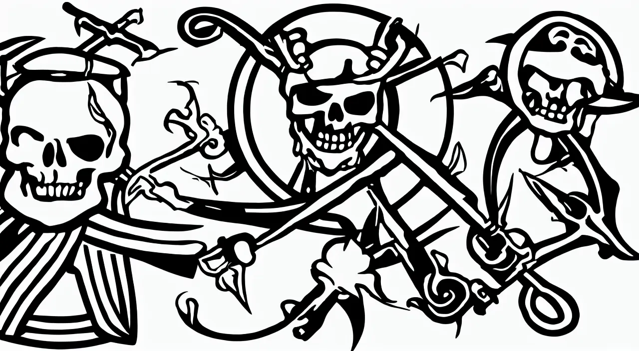 Image similar to black and white line art pirate logo clean simple