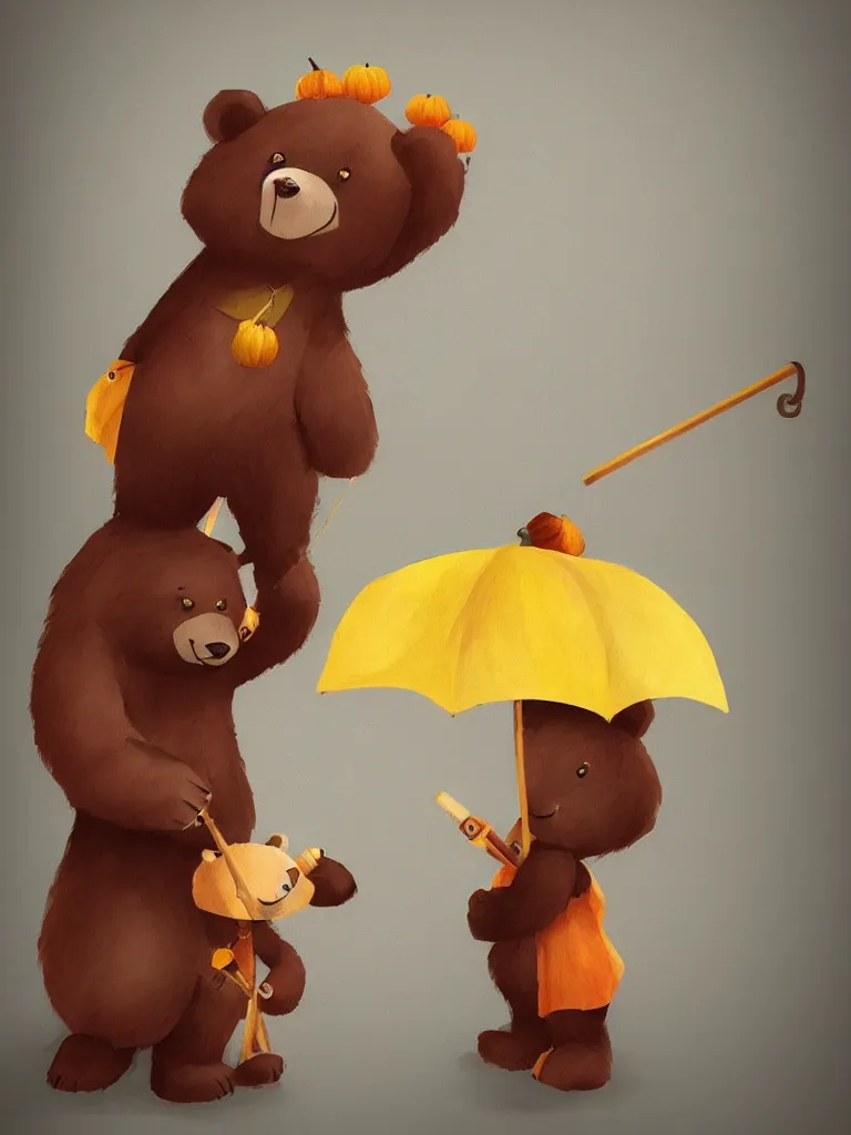 Image similar to autumn a bear with an umbrella cartoon trending on artstation