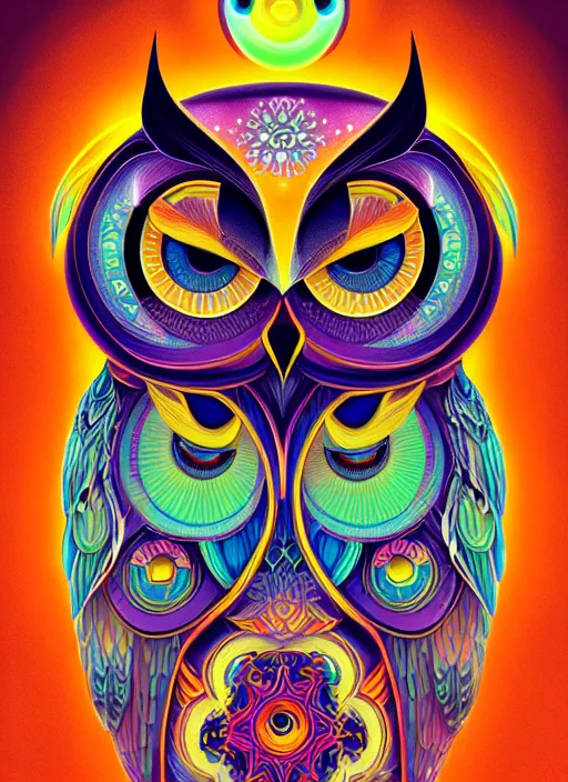 Image similar to symmetry!! product render poster vivid colors divine proportion owl, 神 圣, glowing fog intricate, elegant, highly detailed, digital painting, artstation, concept art, smooth, sharp focus, illustration,