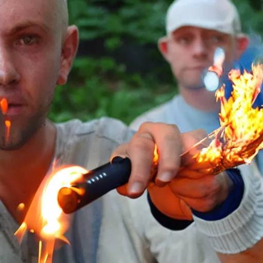 Image similar to crack addicts torching things with handheld propane torches