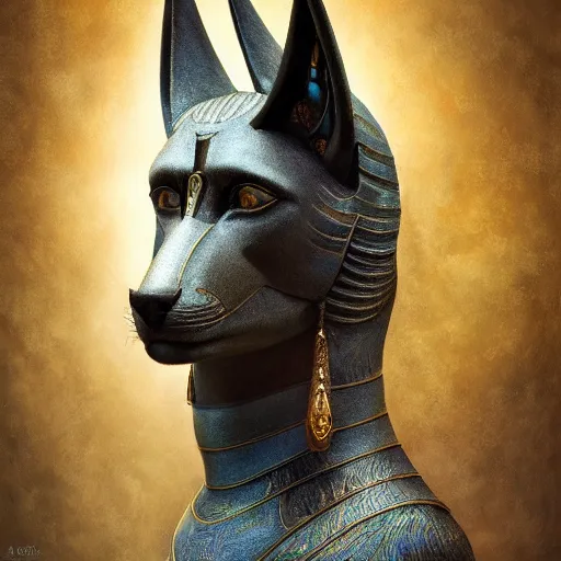 Image similar to portrait of anubis, intricate artwork, concept art, octane render, deviantart, cinematic, key art, hyperrealism, iridescent accents, portrait photograph, nikon 3 5 mm, photograph by greg rutkowski