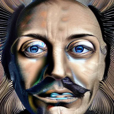 Image similar to portrait of a uncanny artist by Chor Boogie and Salvador Dali collaboration, digital art, mix of aesthetics, close up, high details