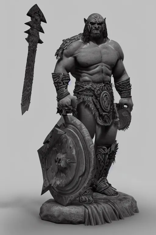 Image similar to ancient Greek statue of a orc warrior from world of Warcraft, highly detailed,3dsmax,blender, trending on artstation, realistic