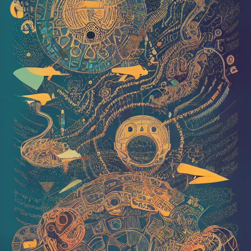 Prompt: a poster with a bunch of different things on it, poster art by victo ngai, behance contest winner, environmental art, lovecraftian, blueprint, intricate