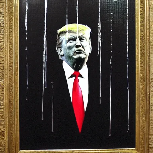 Prompt: donald trump by banksy,