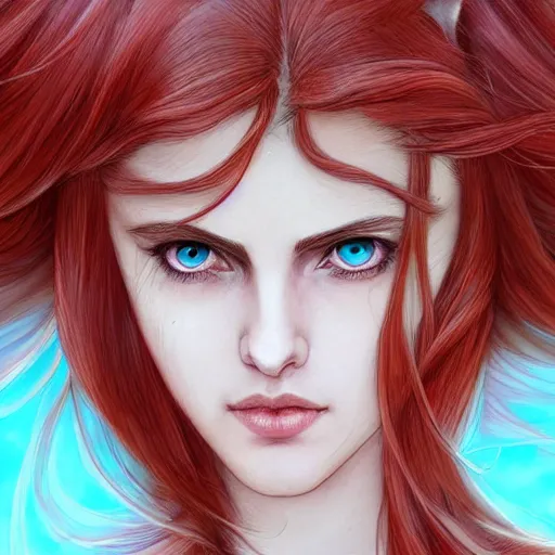 Prompt: alexandra daddario as a long - red - haired female knight as an absurdly beautiful, elegant, young sensual anime girl,, ultrafine hyperrealistic detailed face illustration by kim jung gi, irakli nadar, intricate linework, sharp focus, bright colors, matte, final fantasy, unreal engine highly rendered, global illumination, radiant light, intricate environment
