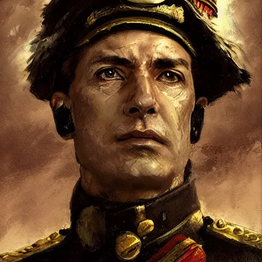 Image similar to portrait of a spanish admiral alvaro de bazan, colourised, face portrait, epic, tragic, military art, fantasy, dieselpunk, hd shot, digital portrait, beautiful, artstation, comic style, by artgerm, guy denning, jakub rozalski, magali villeneuve and charlie bowater