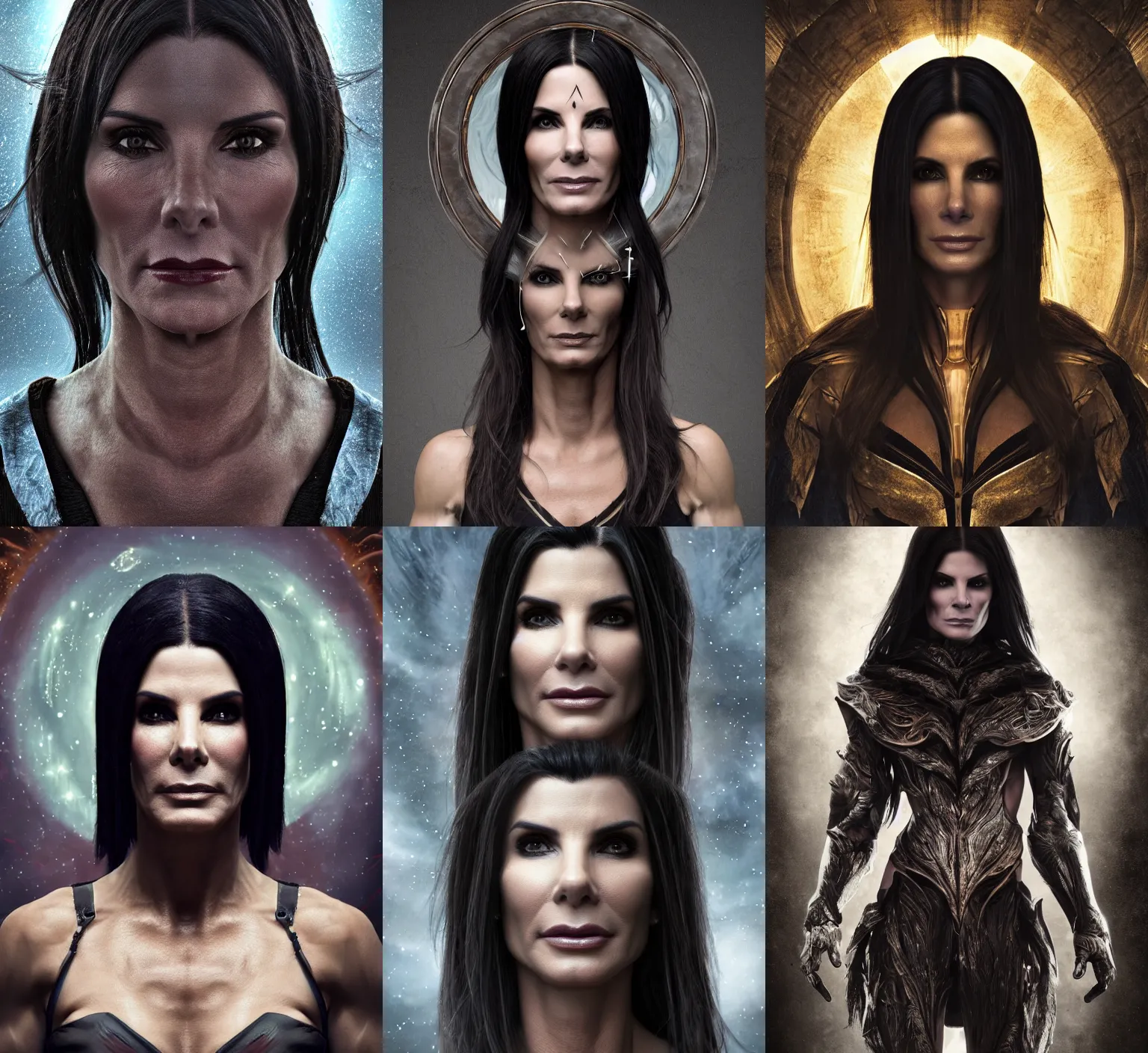 Prompt: perfectly centered portrait of dark elf sandra bullock, 8k resolution, fantasy, symmetry, awe, masterpiece