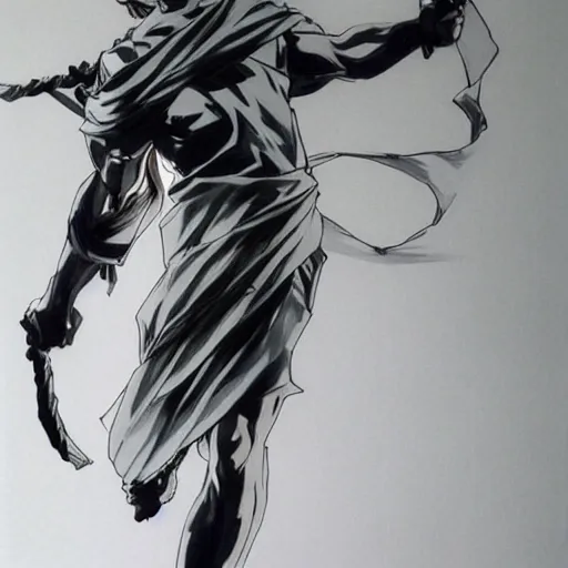 Prompt: jesus in a jojo dramatic pose, artwork by yoji shinkawa