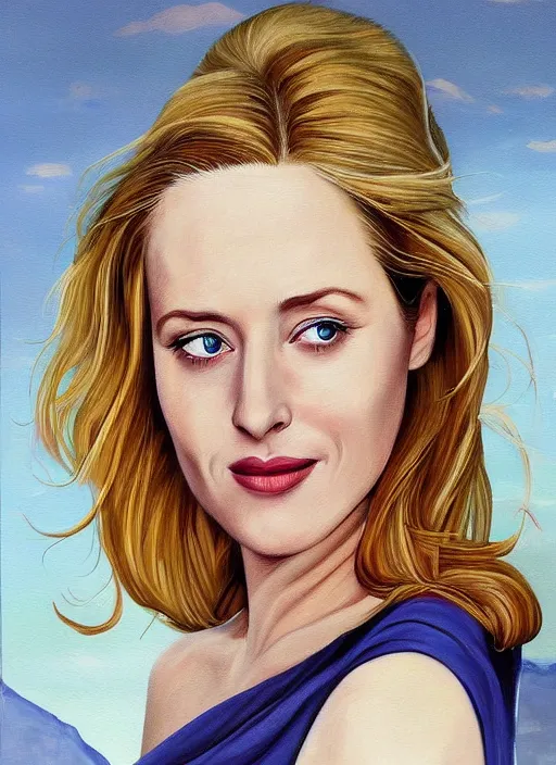 Image similar to a beautiful painting of young gillian anderson by carlos botong francisco, detailed, trending on artstation, hd, masterpiece