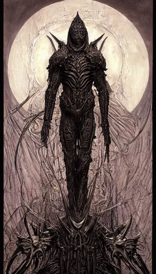Prompt: Morningstar themed painting of symmetrical torso Satan's infernal armor anatomy with batlike wings and extended evil hands concept, intricate artwork by H.R. Giger, Johnatan Wayshak, Zdizslaw Beksinski, Ayami Kojima, Amano, Karol Bak, Moebius, and Mark Brooks, Neo-Gothic, gothic, rich deep colors, art by Takato Yamamoto, masterpiece, face by Artgerm, very coherent artwork, cinematic, hyper realism, high detail, octane render, unreal engine, 8k, High contrast, golden ratio, trending on cgsociety