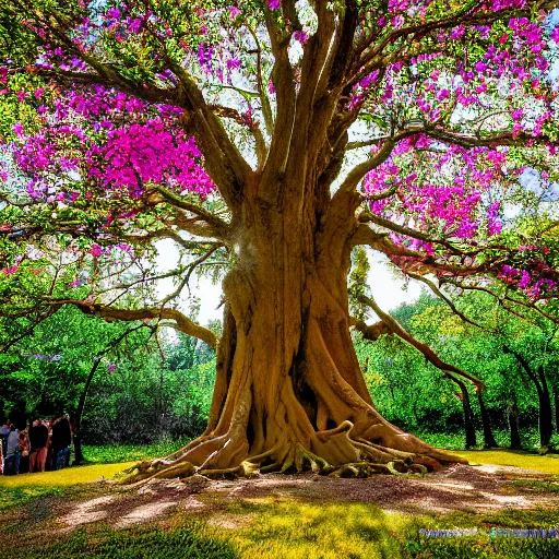 Prompt: a large tree with human flowers, bold natural colors, national geographic photography, masterpiece, 8 k, raw, unedited, symmetrical balance
