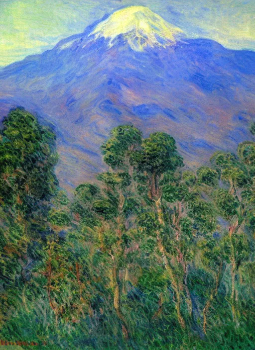 Prompt: a landscape of the andes mountain range of the city of santiago de chile impressionist painting by monet