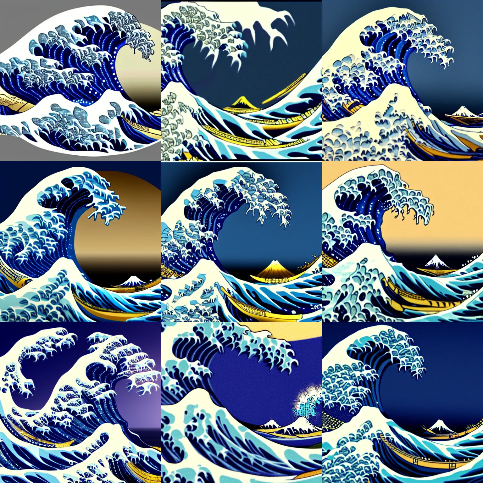 Prompt: A sculpture of The Great Wave off Kanagawa , 8k, volumetric lighting, artstation