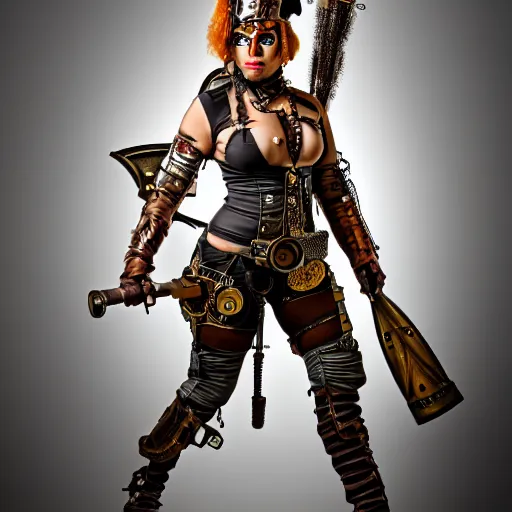 Image similar to full body photo of a steampunk amazon warrior, highly detailed, 4k, HDR,