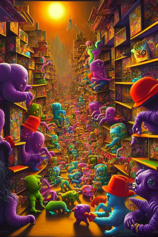 Image similar to a photorealistic painting of an isometric nightmare at the toy store horror by johfra bosschart, lisa frank, dark fantasy art, high detail, trending on artstation