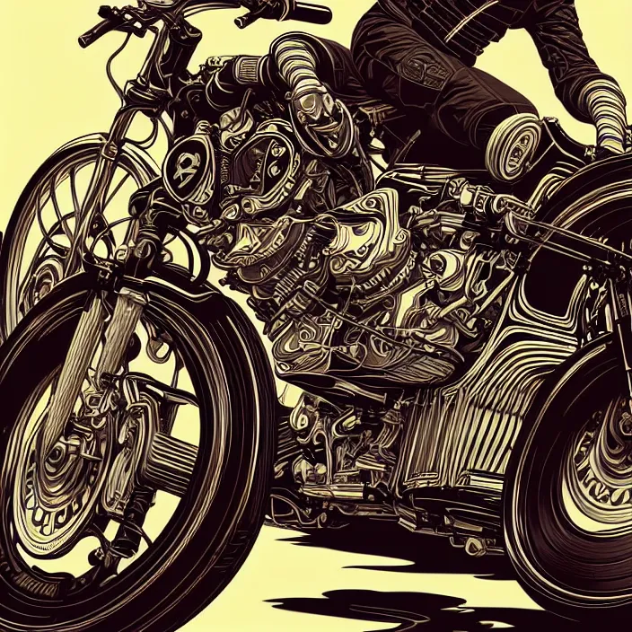 Image similar to Dangerous Biker illustration, vector art style, medium shot, intricate, elegant, highly detailed, digital art, ffffound, art by JC Leyendecker and sachin teng