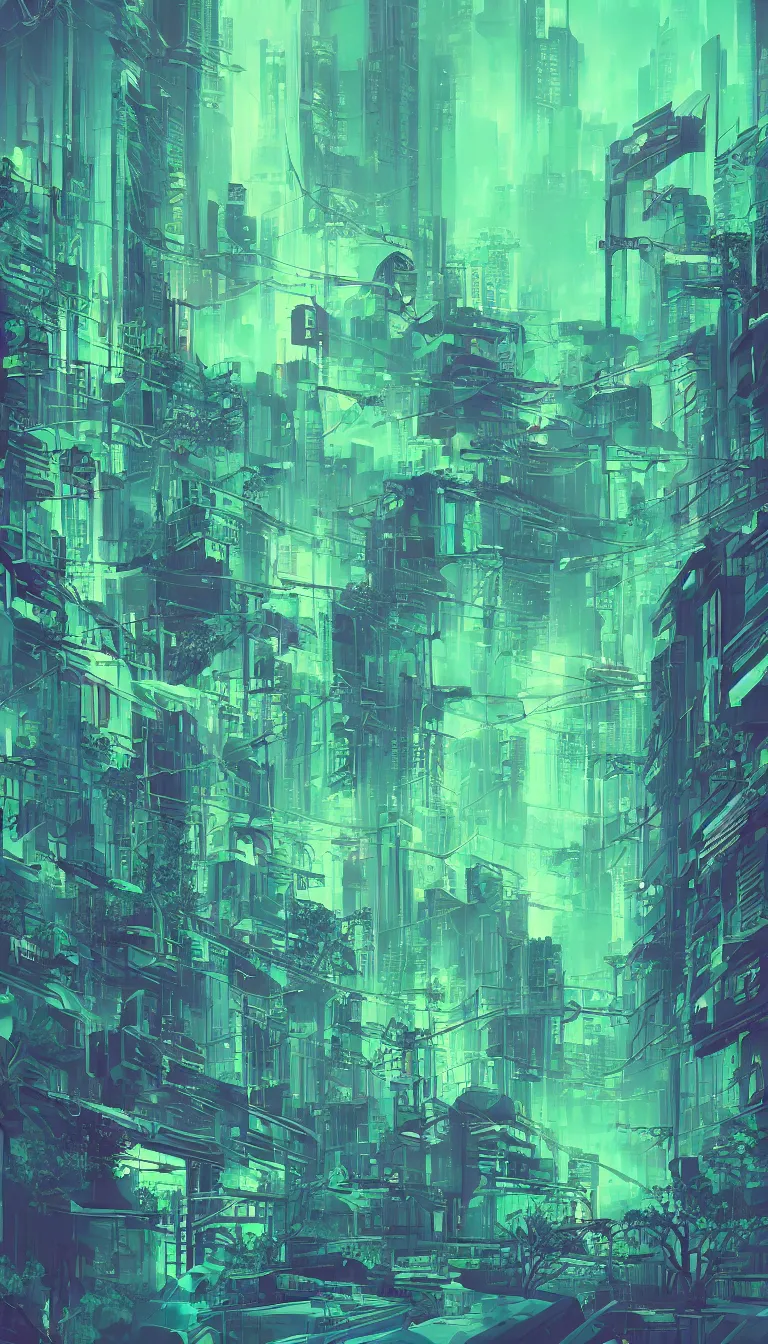 Prompt: vaporwave neo noir cyberpunk blue and green splashes of color landscape forest nature