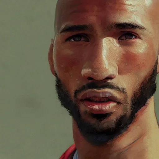 Image similar to a film still portrait of footballer terrence boyd, bald, red shirt, finely detailed features, closeup at the face, perfect art, trending on pixiv fanbox, painted by greg rutkowski makoto shinkai takashi takeuchi studio ghibli akihiko yoshida