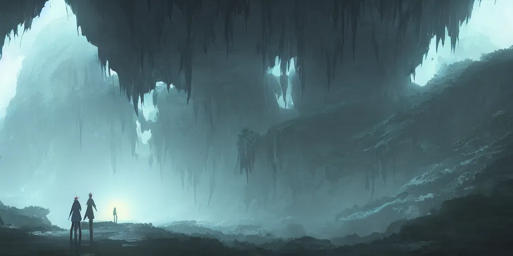 Image similar to an eerie deep cave landscape by makoto shinkai