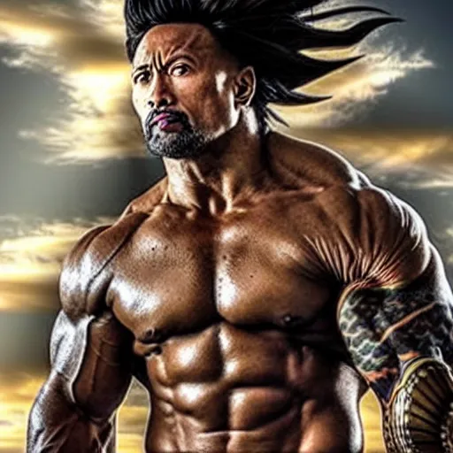 Image similar to dwayne johnson as goku