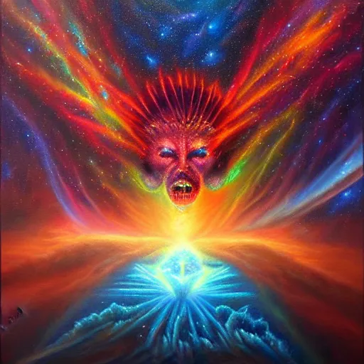 Image similar to great rage, galactic nebular astral realm sacred journey in oil painting, trending on artstation, award winning, emotional, highly detailed surrealist art