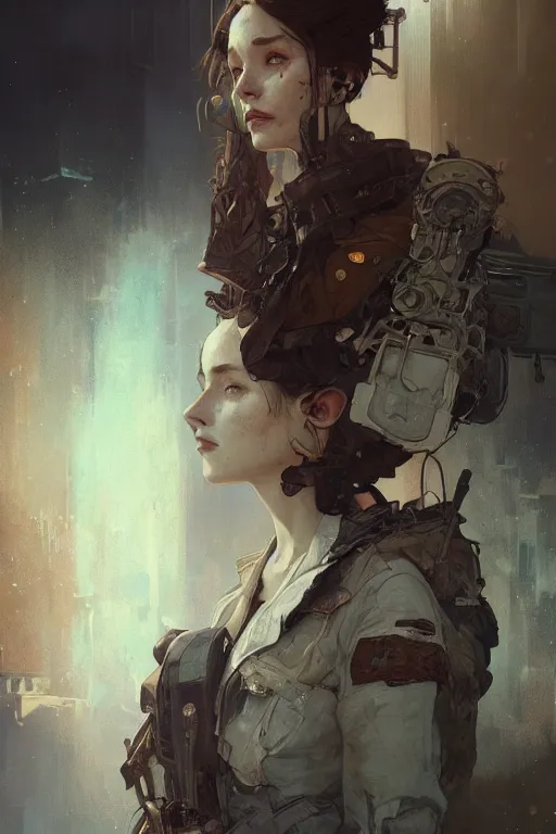 Image similar to A full portrait of a beautiful post apocalyptic offworld researcher, intricate, elegant, highly detailed, digital painting, artstation, concept art, smooth, sharp focus, illustration, art by Krenz Cushart and Artem Demura and alphonse mucha