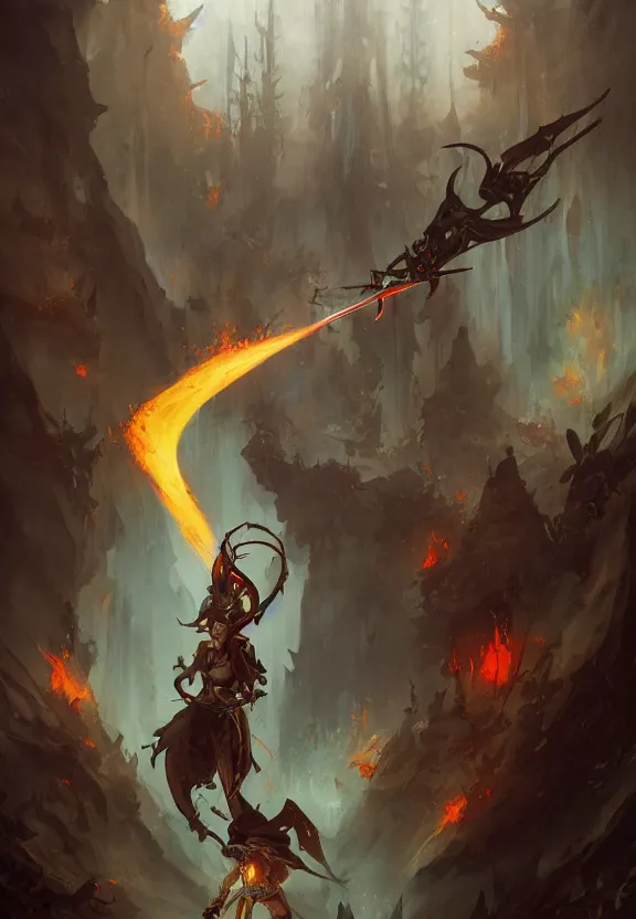 Image similar to the fire thief with sword, dark, peter mohrbacher, hypermaximalist, cinematic, symmetrical, concept art, unreal engine, environment, sharp