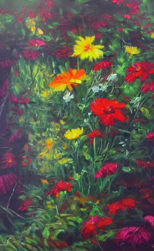 Prompt: hungry flowers in the forest, oil painting by the best painter, emotional, amazing lightning