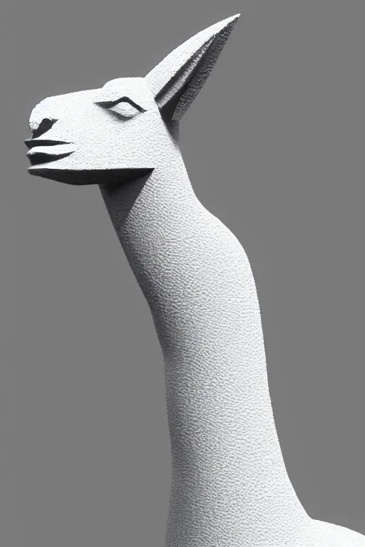 Image similar to vivid 3D animated designscapes with bursts of radiant particles–building an ethereal minimal space sculpture of a lowpoly llama bust, professional concept art, trending on artstation, geometric, lowpoly llama face