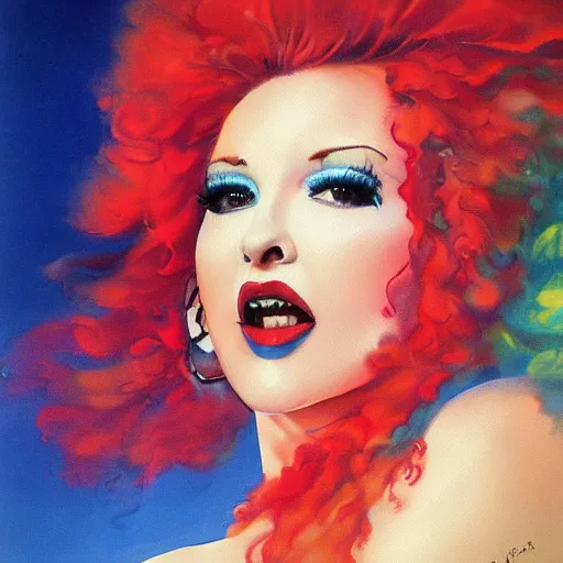 Prompt: cyndi lauper painted by boris vallejo