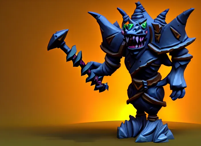 Image similar to armored goblin troll, stylized stl fantasy miniature, 3 d render, activision blizzard style, hearthstone style