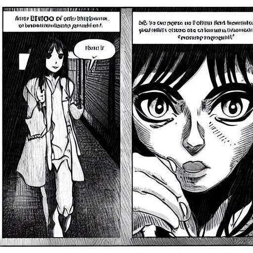 Image similar to Manga Panels, Mila Kunis looks to her right at a door leaking onto the floor by Junji Ito