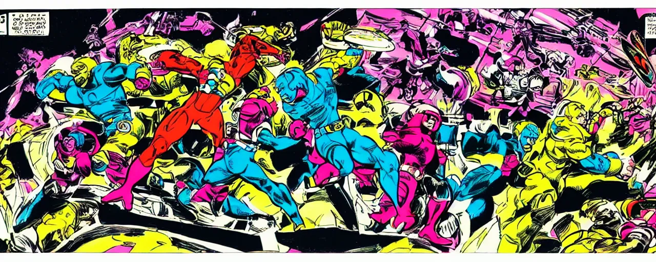 Prompt: jack kirby cosmic eternals epic scale, strong lines.