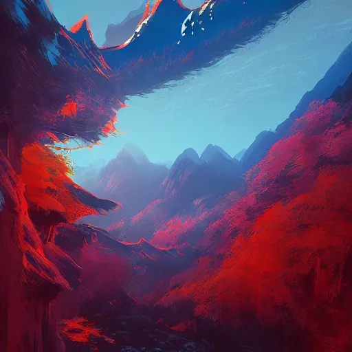 Image similar to chinese mountain scenery, by anato finnstark, by alena aenami, by john harris, by ross tran, by wlop, by andreas rocha