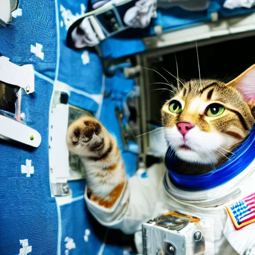 Prompt: cat astronaut repairing the international space station