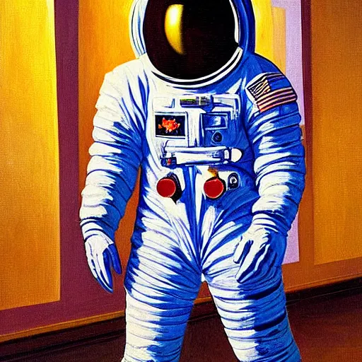 Prompt: astronaut in museum 1 9 9 0, painting, rennaisance, cinematic lighting