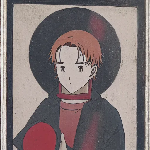 Image similar to anime a portrait of man with hand growing from his head, holding a red crystal