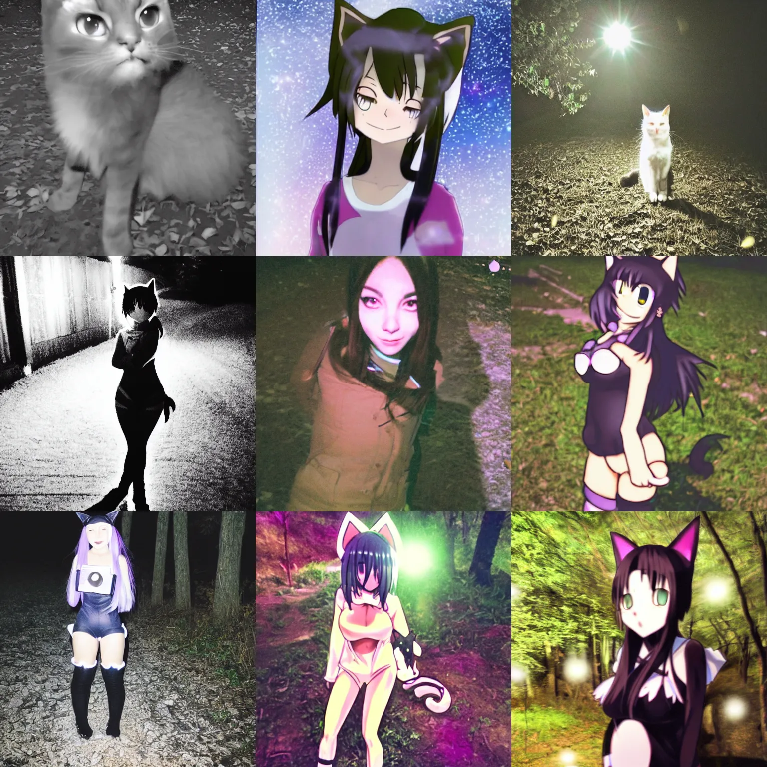 anime catgirl caught on a midnight trail cam