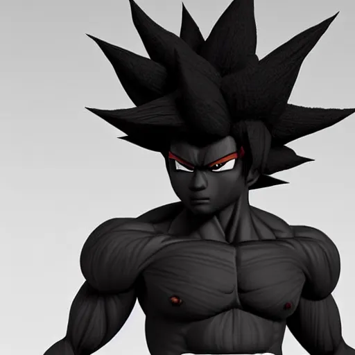 Image similar to black goku, highly detailed, ultra highly detailed, 3 d rendered, precise quality, trending