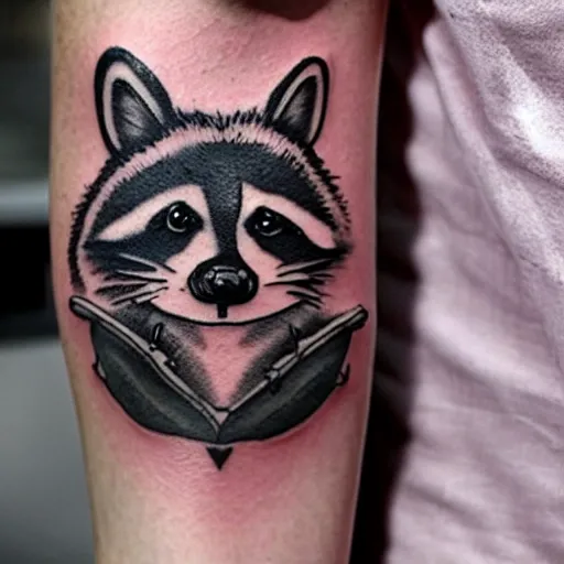 Image similar to tattoo of a raccoon landlord evicting a crying tenant