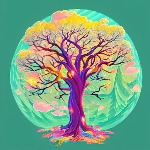 Prompt: world tree yggdrasil, lisa frank, clean cel shaded vector art. shutterstock. behance hd by lois van baarle, artgerm, helen huang, by makoto shinkai and ilya kuvshinov, rossdraws, illustration