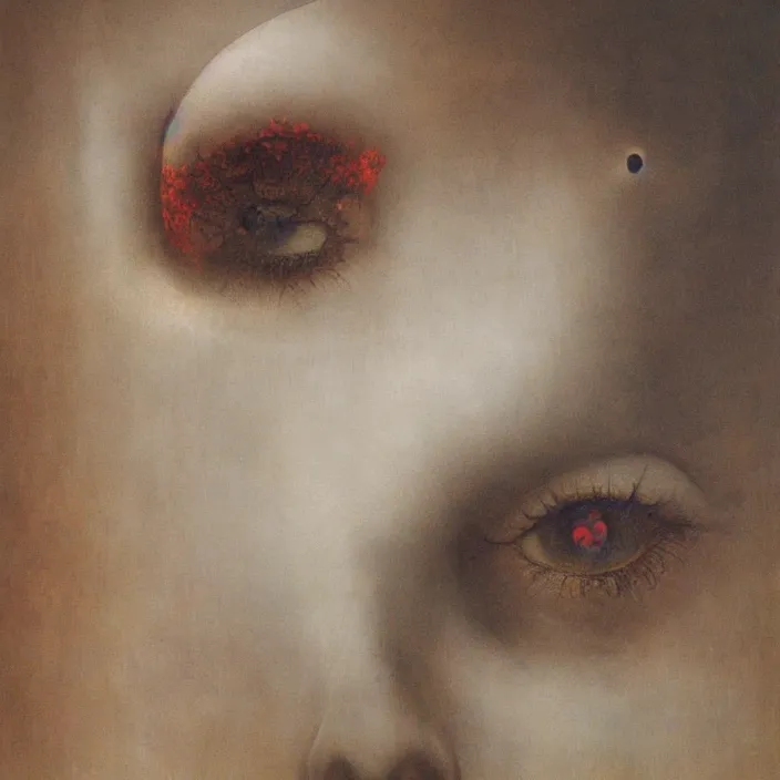 Image similar to beksinski, zdzisław - her eyes wide, oil on canvas