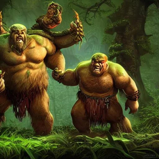 Prompt: giant dungeons and dragons ettin giant with two heads, ettin from dungeons and dragons, dnd in a dark forest, digital art, high quality render, artstation, 8 k, photograph quality, ultrahd