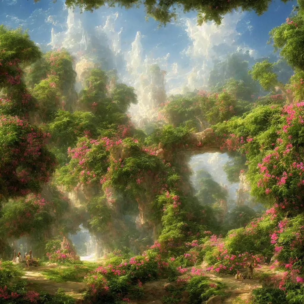 Image similar to very detailed and perfectly readable fine and soft relevant outlines soft edges painting by beautiful walt disney animation films of the late 1990s and Thomas Cole in HD, we see a futuristic giant military design boeing architecture in a french perfect garden, nice lighting, perfect readability, UHD upscale